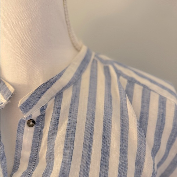 Zara Woman Denim Collection Oversized  Button Blouse Blue/White Striped - Picture 5 of 11